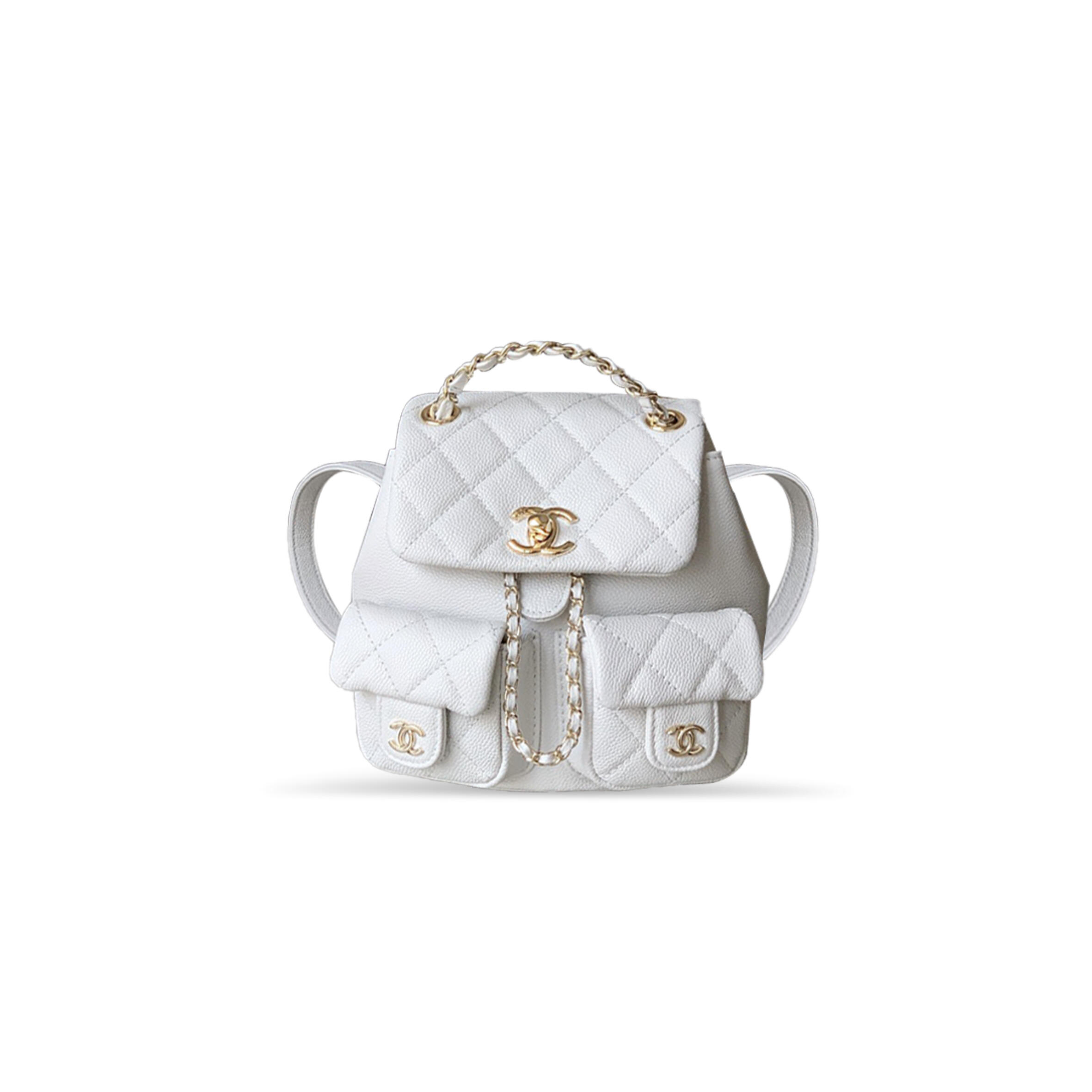 Ch**el master small shiny caviar quilted duma pockets drawstring backpack white 129220 (17.5*16.5*10cm)
